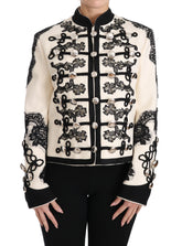 Dolce & Gabbana White Wool Black Floral Baroque Jacket