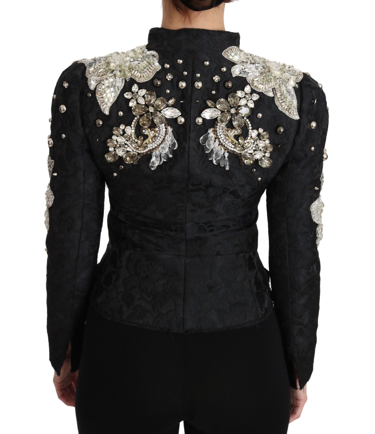 Dolce & Gabbana Svart Jacquard Kristall Blommig Kavaj