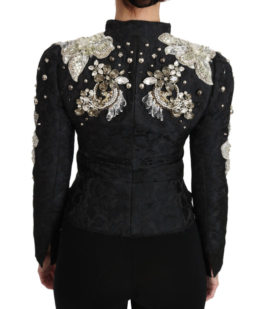 Dolce & Gabbana svart jacquard krystallblomsterjakke