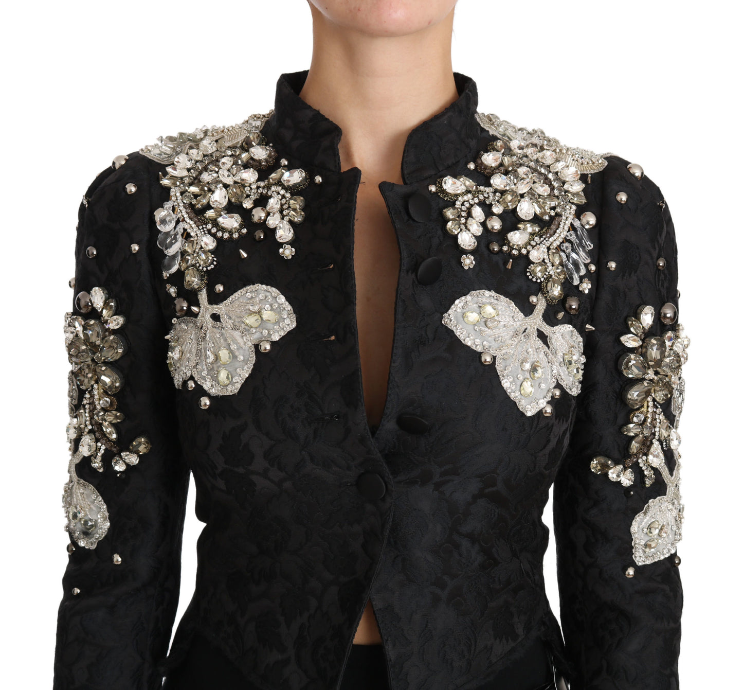 Dolce & Gabbana Svart Jacquard Kristall Blommig Kavaj