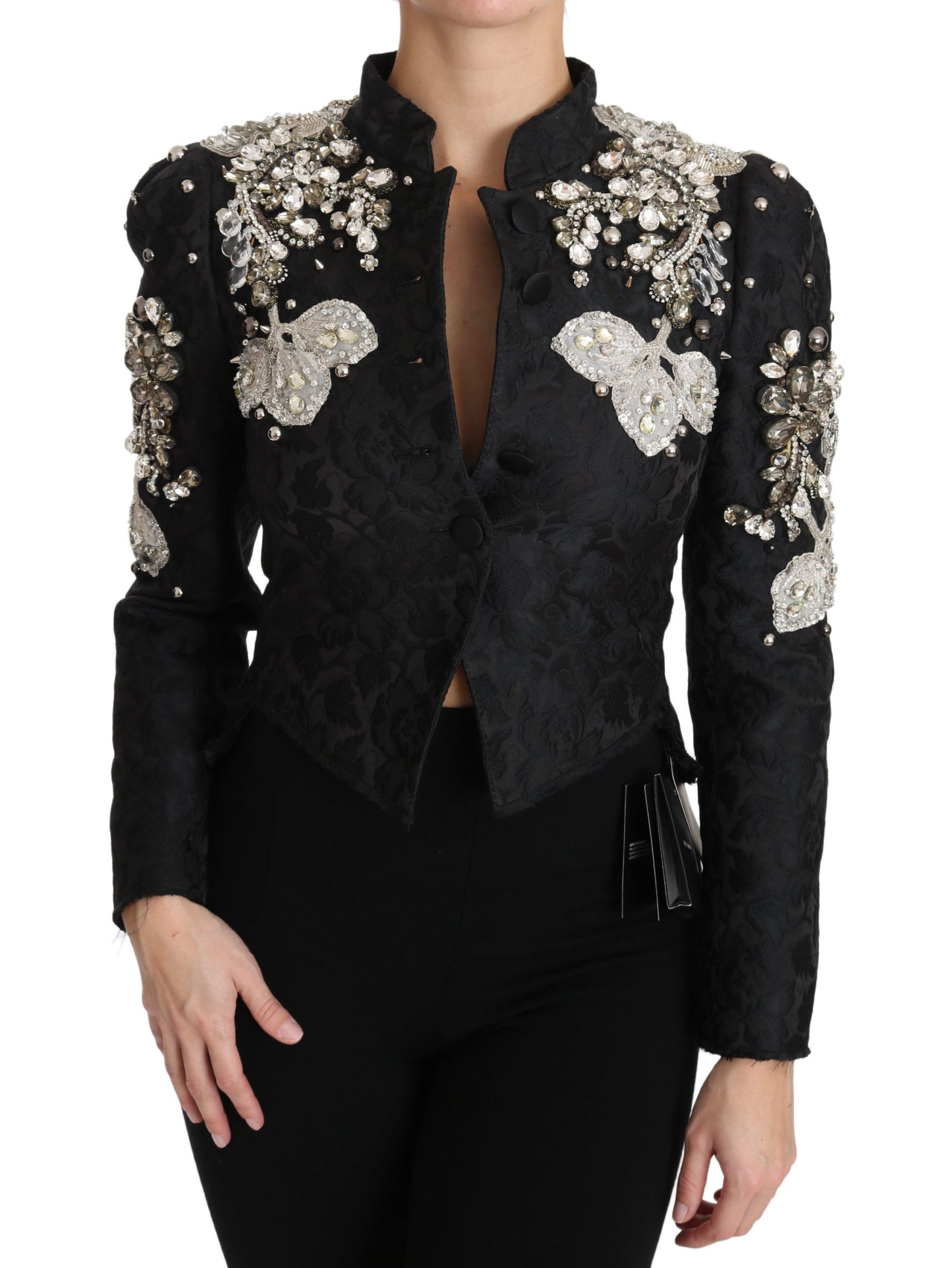 Dolce & Gabbana Svart Jacquard Kristall Blommig Kavaj