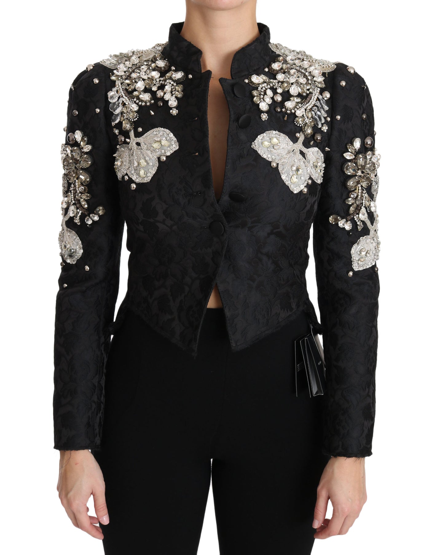 Dolce & Gabbana Svart Jacquard Kristall Blommig Kavaj