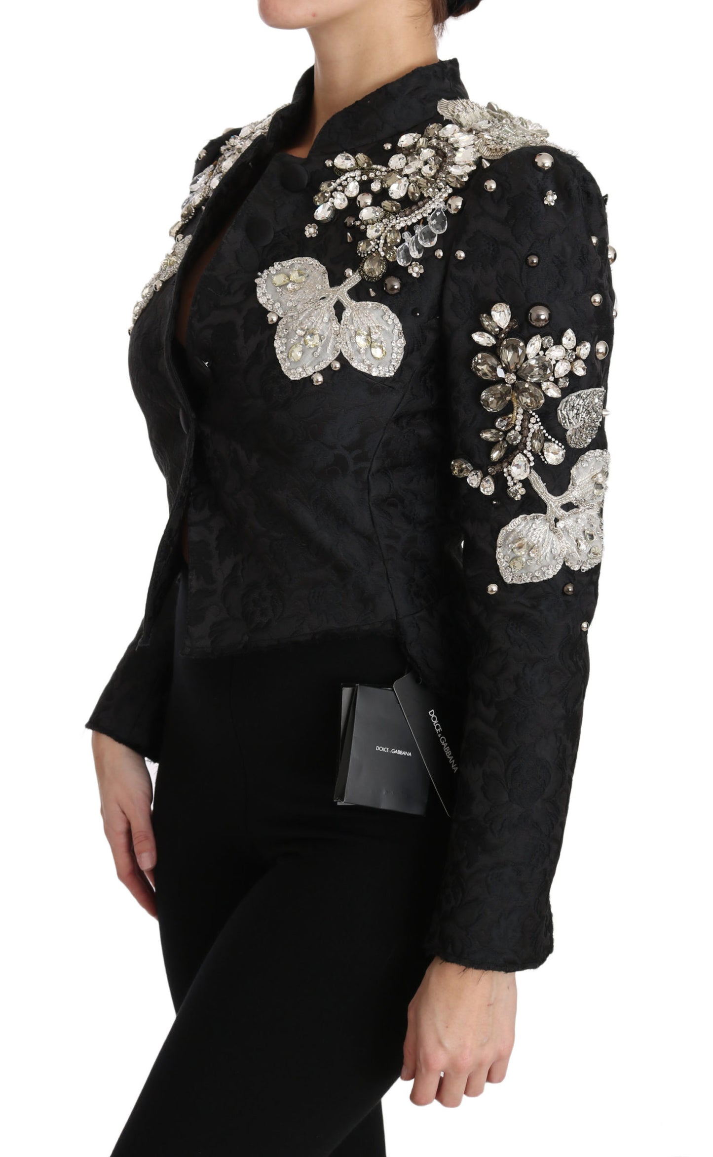 Dolce & Gabbana Svart Jacquard Kristall Blommig Kavaj
