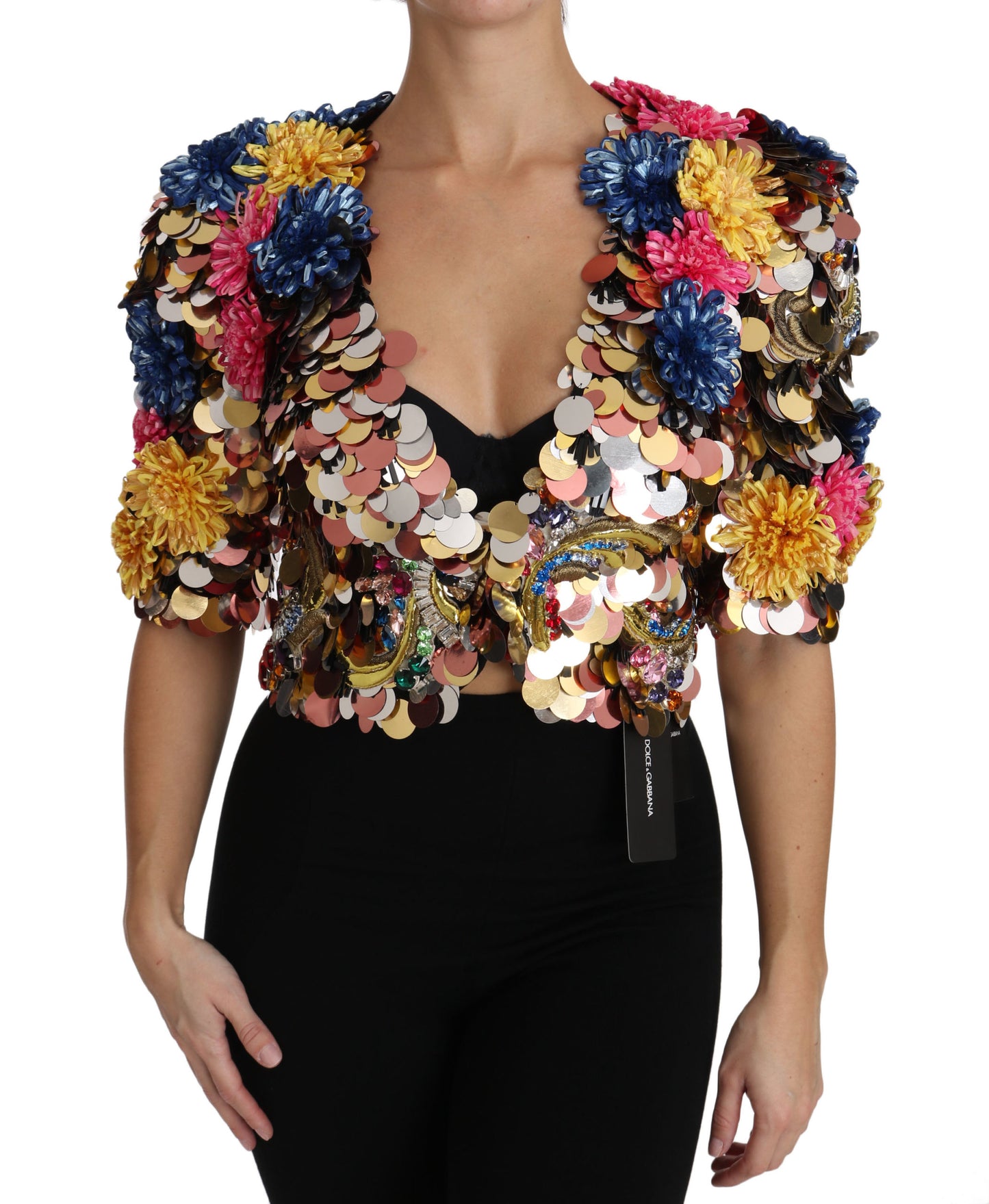 Dolce & Gabbana Krystallpaljettblomsterjakke med paljetter