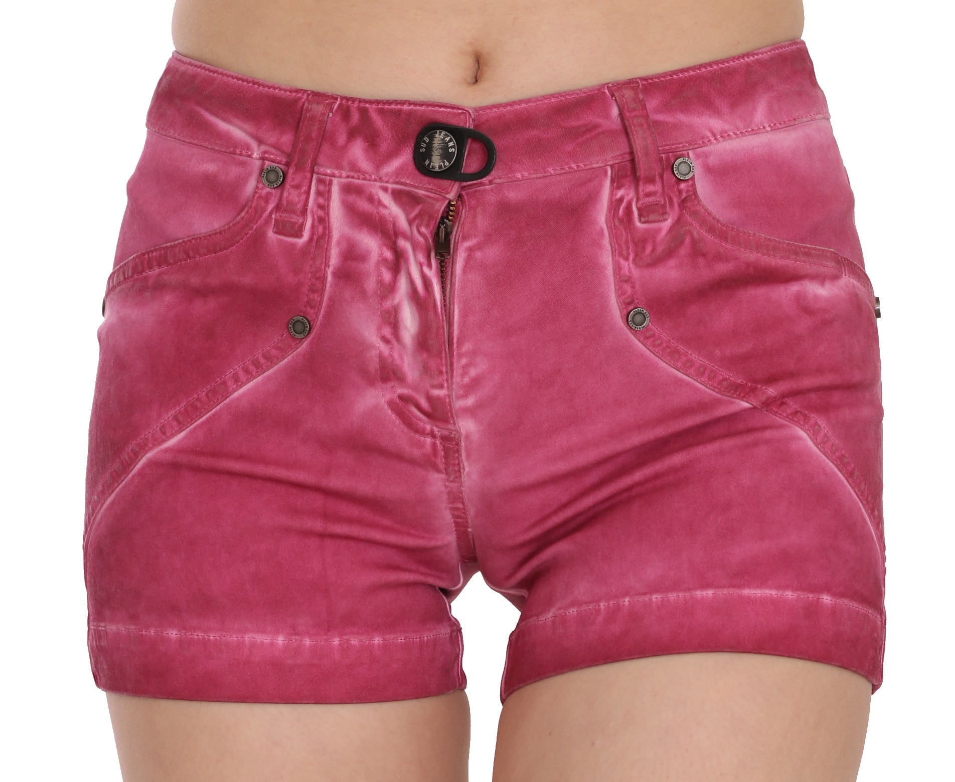 Rosa mini-denimshorts i bomull med mellomhøy midje
