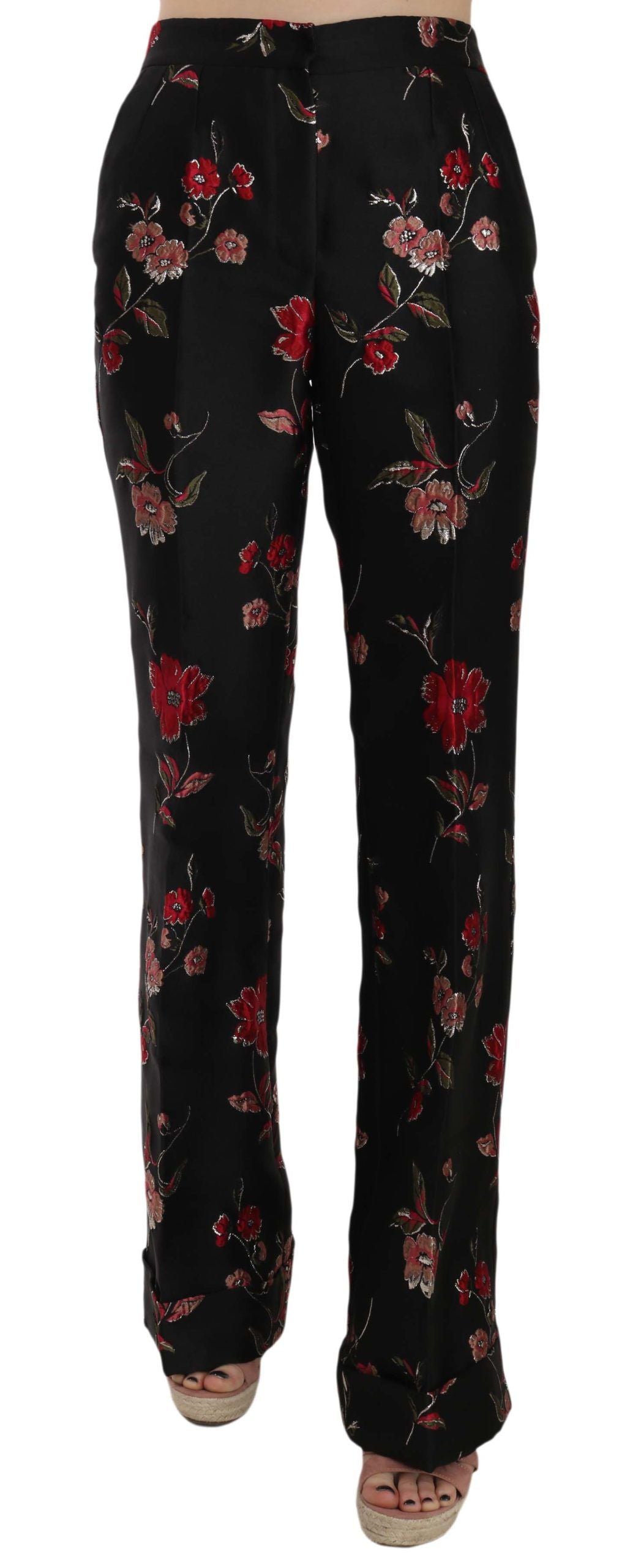 Dolce & Gabbana blommiga svarta bootcutbyxor