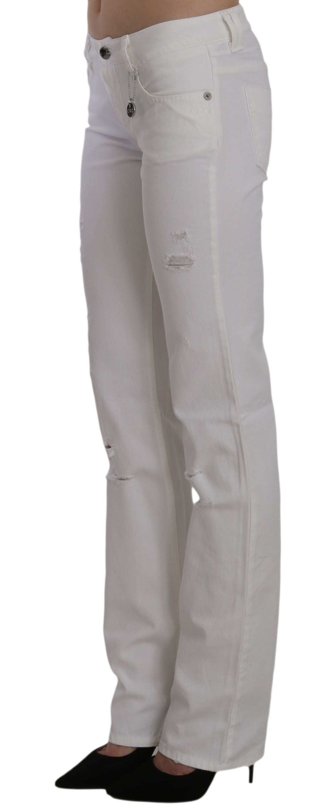 Costume National Vita Bomulls Slim Fit Raka Jeansbyxor