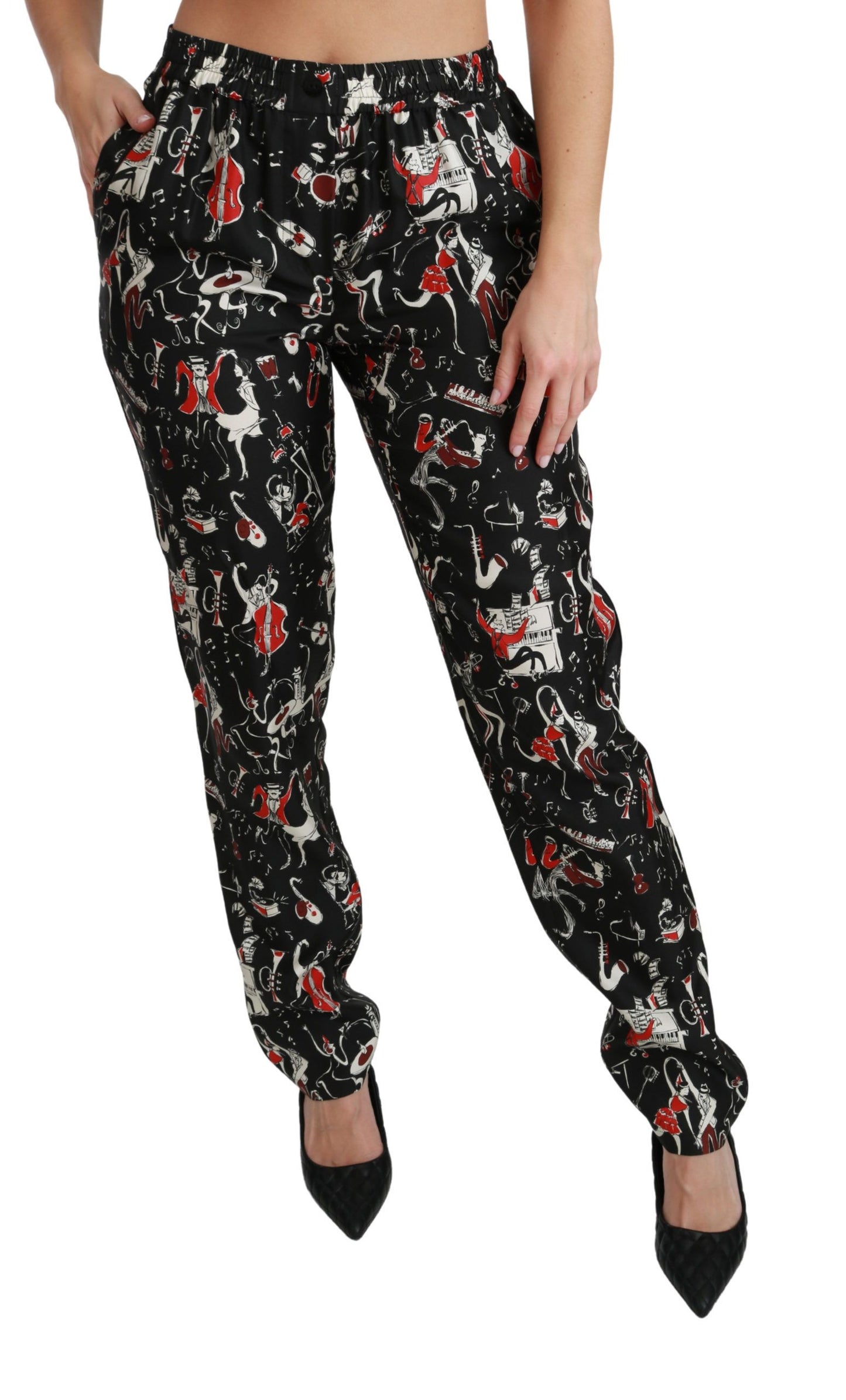 Dolce & Gabbana Svarta Silkebyxor Med Mellanhög Midja