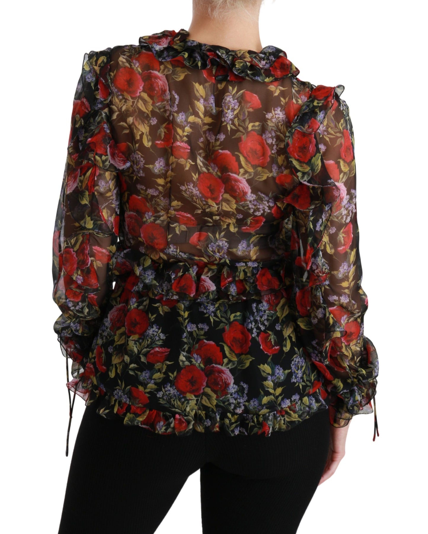 Dolce & Gabbana Svart Blommig Rosblus Sidentopp
