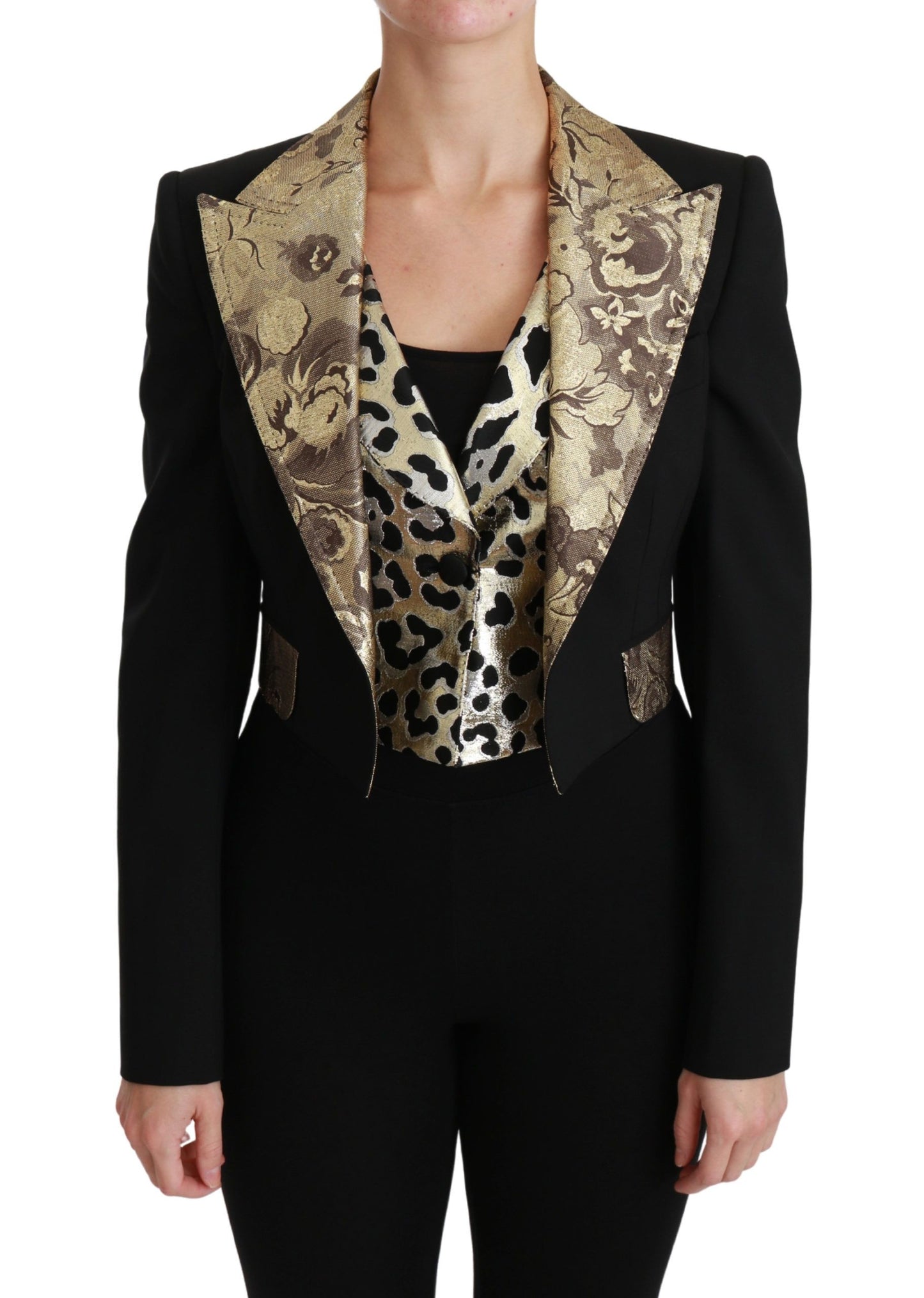 Dolce & Gabbana svart jacquard vestblazerkåpe i ull