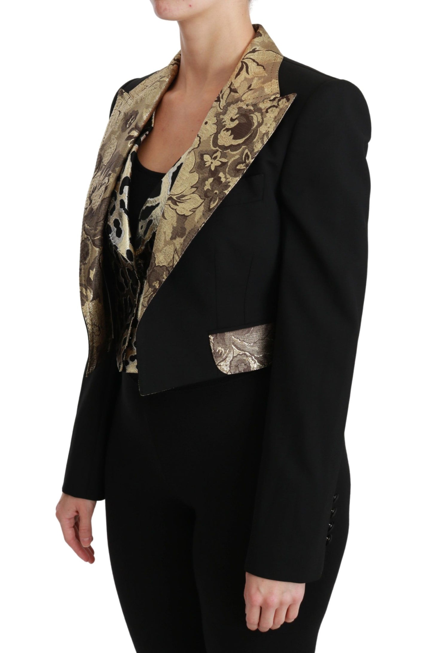 Dolce & Gabbana svart jacquard vestblazerkåpe i ull
