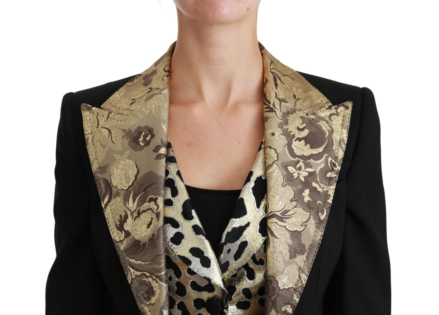 Dolce & Gabbana svart jacquard vestblazerkåpe i ull