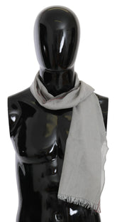 Costume National Gray Fringe Neck Wrap Cotton Scarf