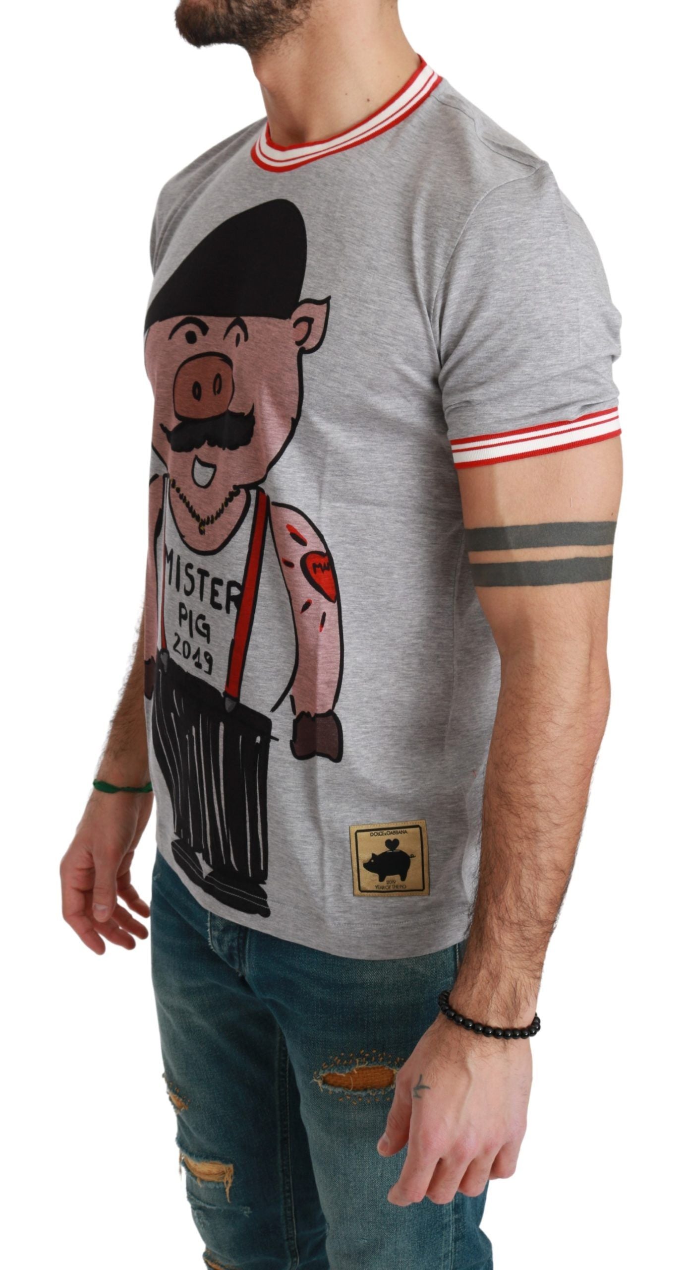 Dolce & Gabbana grå bomullstopp 2019 Grisens år T-skjorte