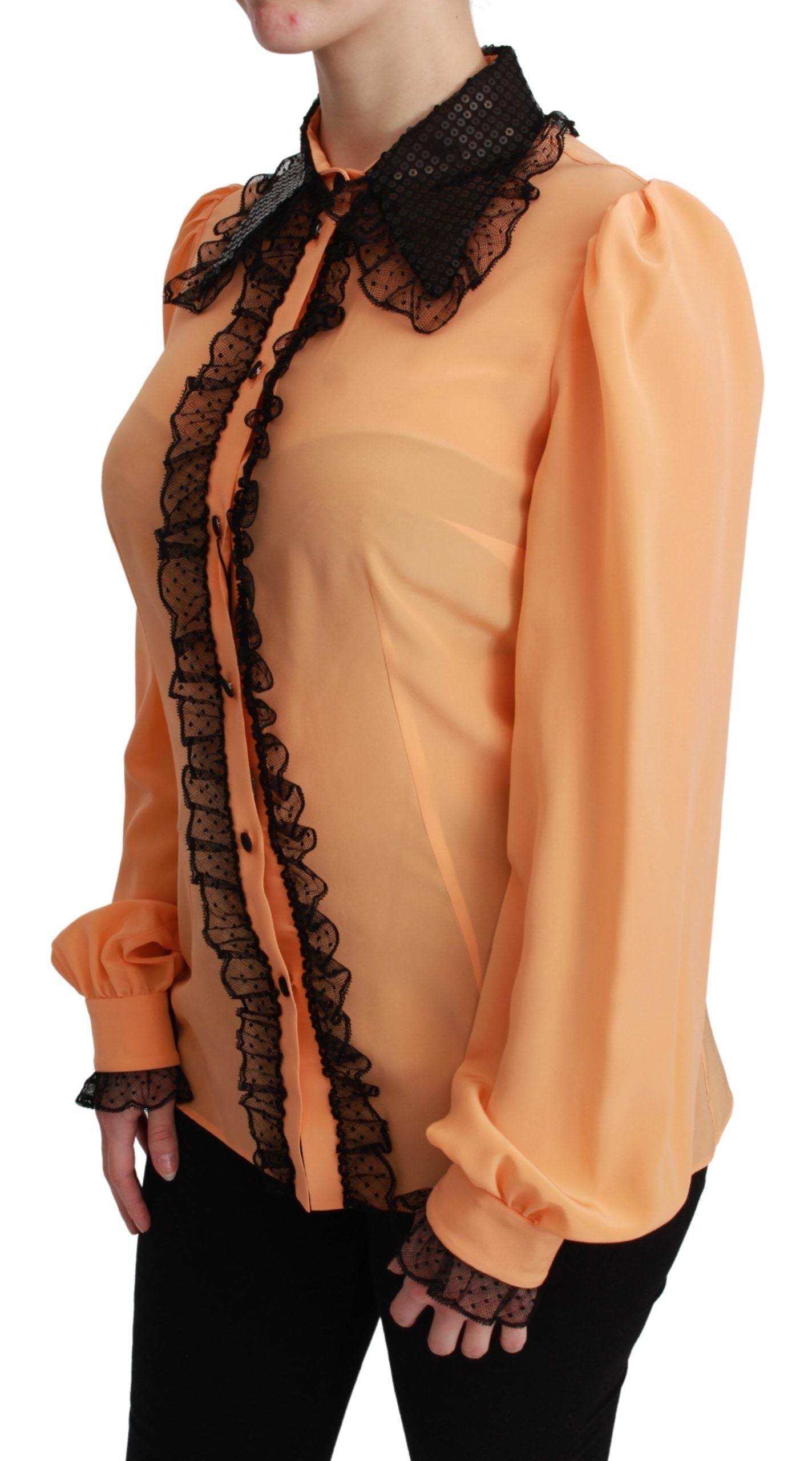 Dolce & Gabbana Gul Sidenblus med Paljetter och Spets