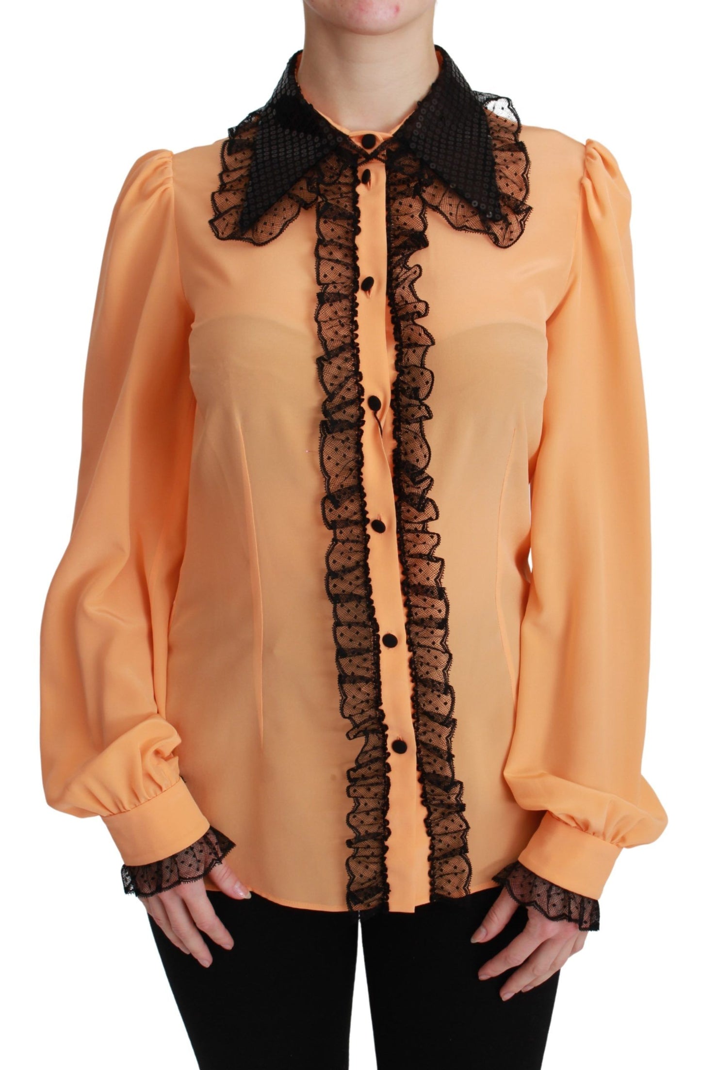 Dolce & Gabbana Gul Sidenblus med Paljetter och Spets