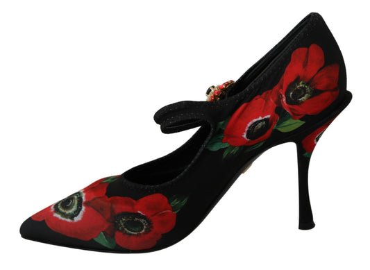 Dolce & Gabbana Svarte Røde Blomster Mary Janes Pumps Sko