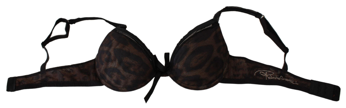 Roberto Cavalli Svart Leopard Nylon Push Up BH Undertøy