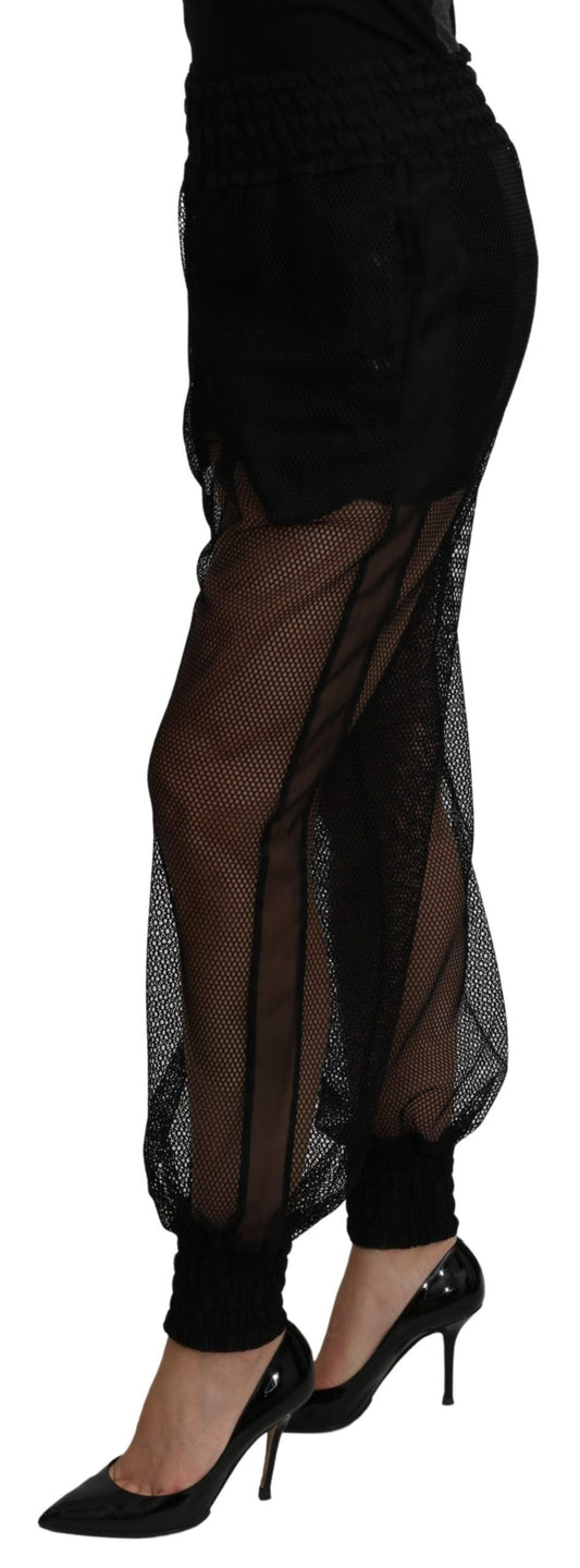 Dolce & Gabbana Svarta Genomskinliga Joggingbyxor i Polyester