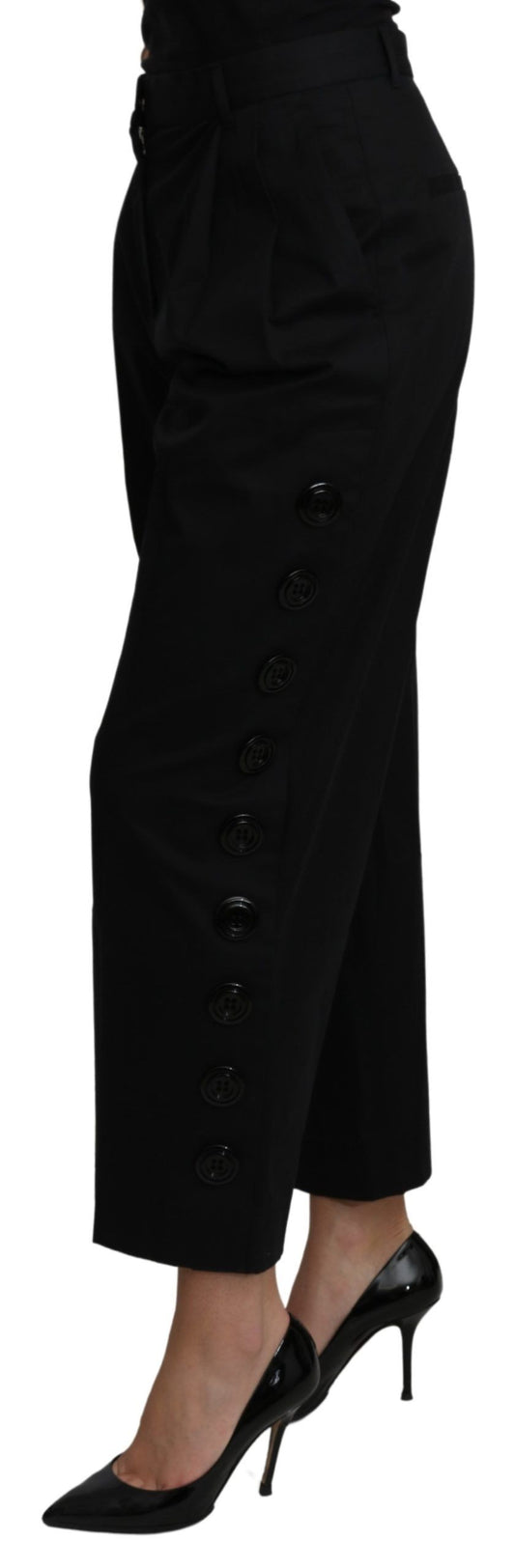Dolce & Gabbana Svarte Høylivede Cropped Bomulls Stretchbukser