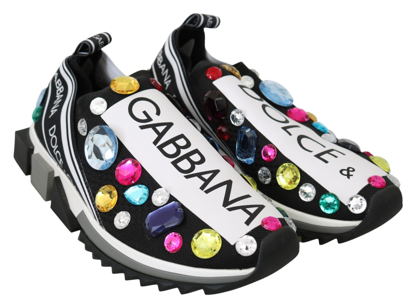 Dolce & Gabbana Svarte Flerfargede Krystallsneakers Sko