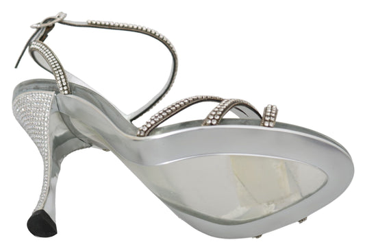 Dolce & Gabbana Sølvfargede Krystall Ankelrem Sandaler Sko