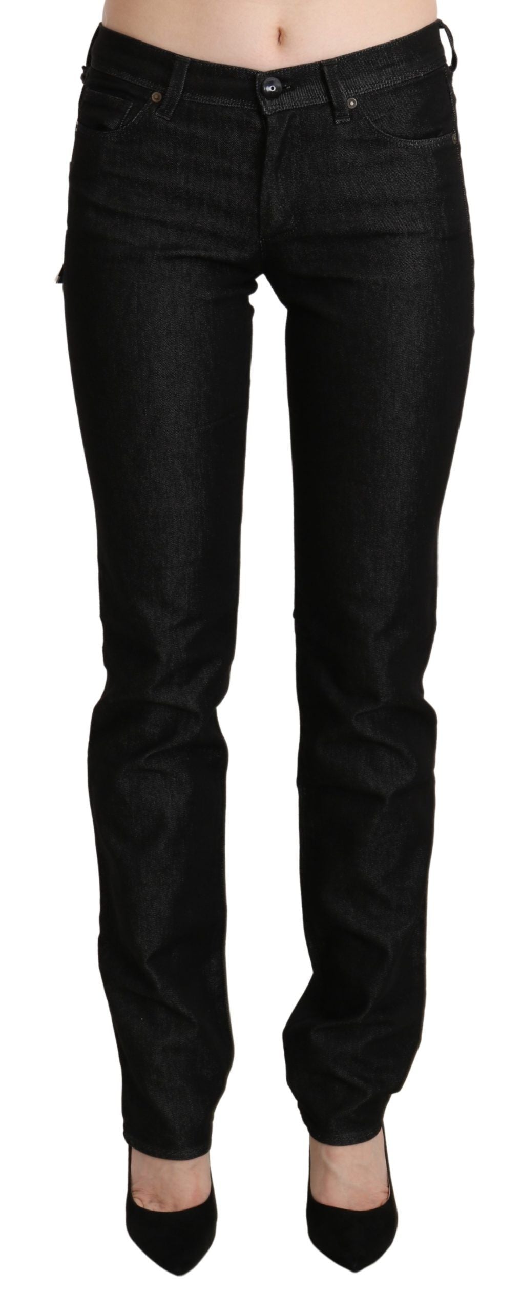 Svarta skinny slim denimbyxor med medelhög midja