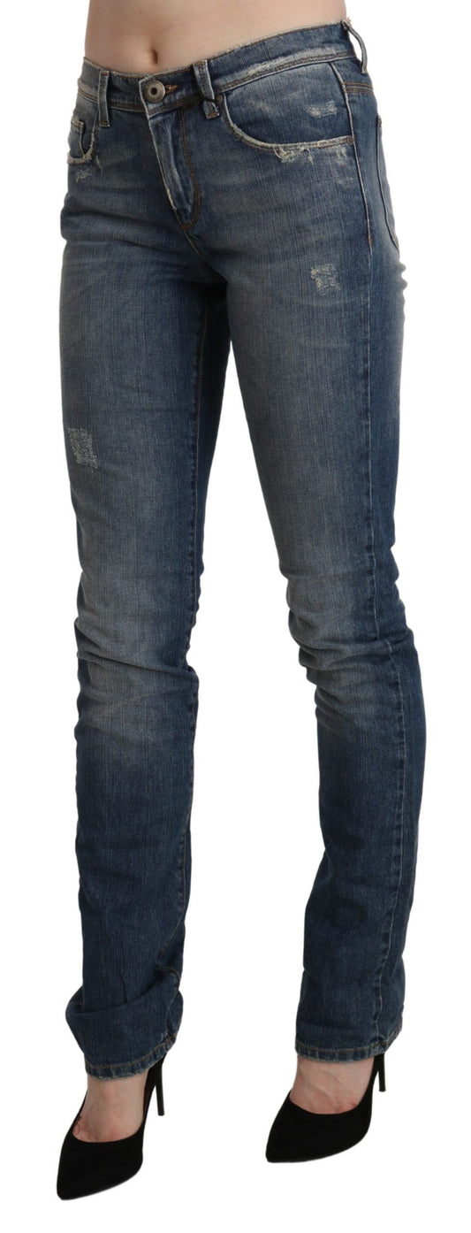 Ermanno Scervino Blå Tvättade Mellanhöga Skinny Jeans