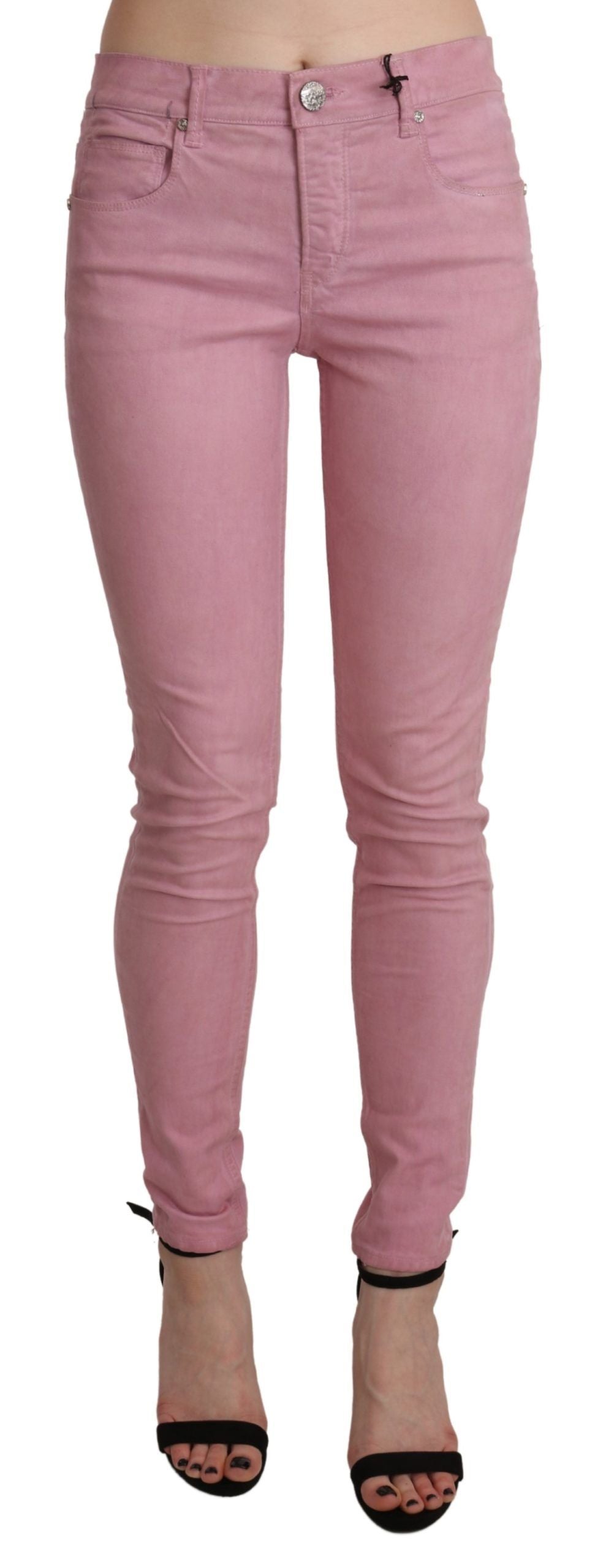 Rosa skinny stretchjeans med medelhög midja