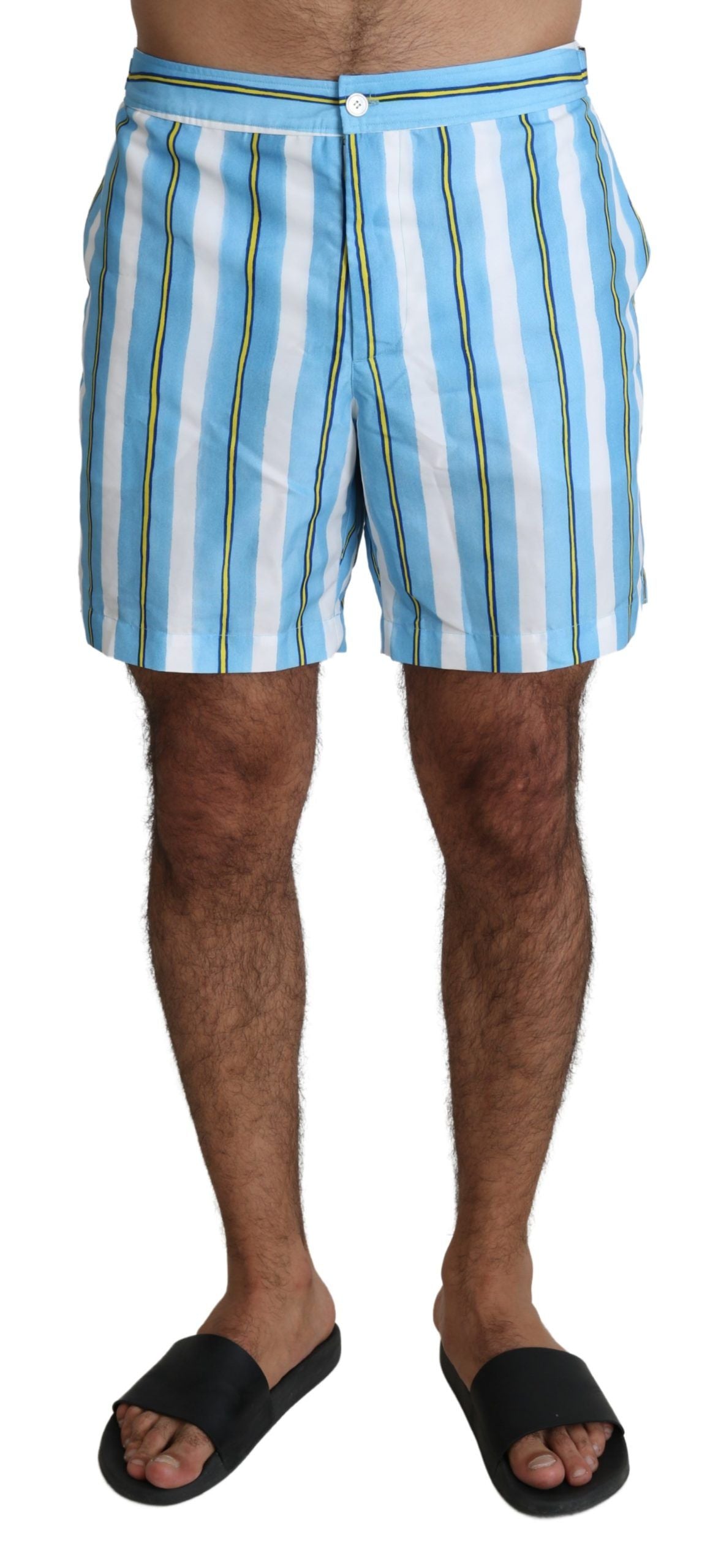 Blårandiga badshorts för män