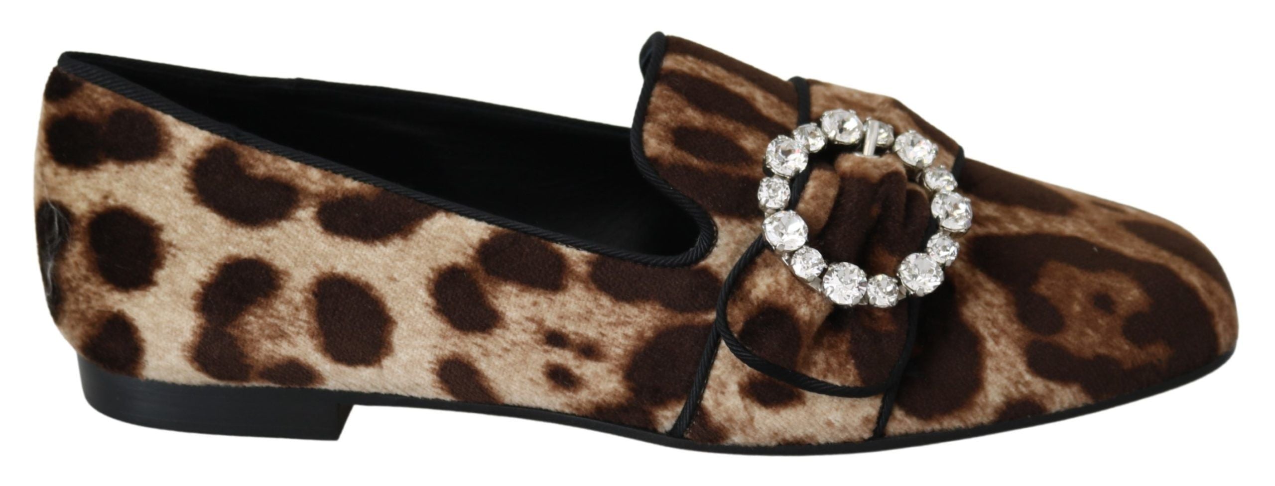 Bruna Leopardmönstrade Kristaller Loafers Platta Skor