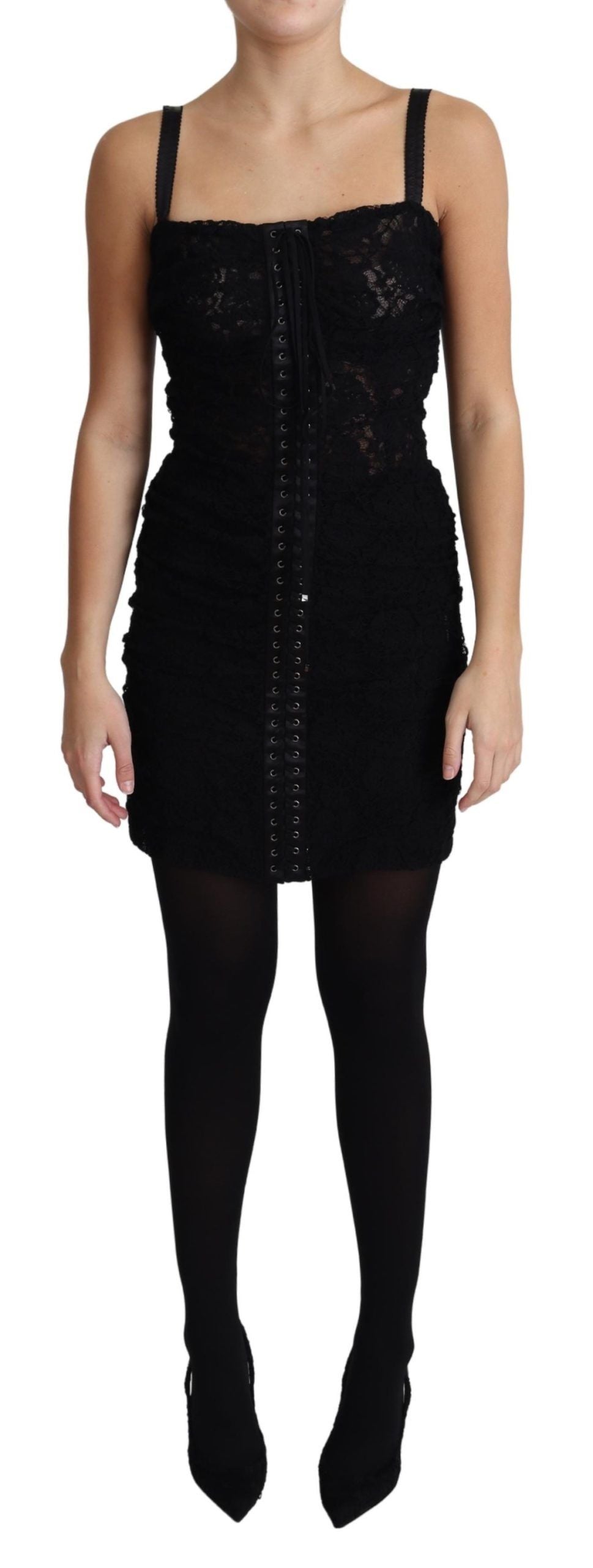 Dolce & Gabbana Svart Blommig Korsett Bustier Miniklänning med Spets