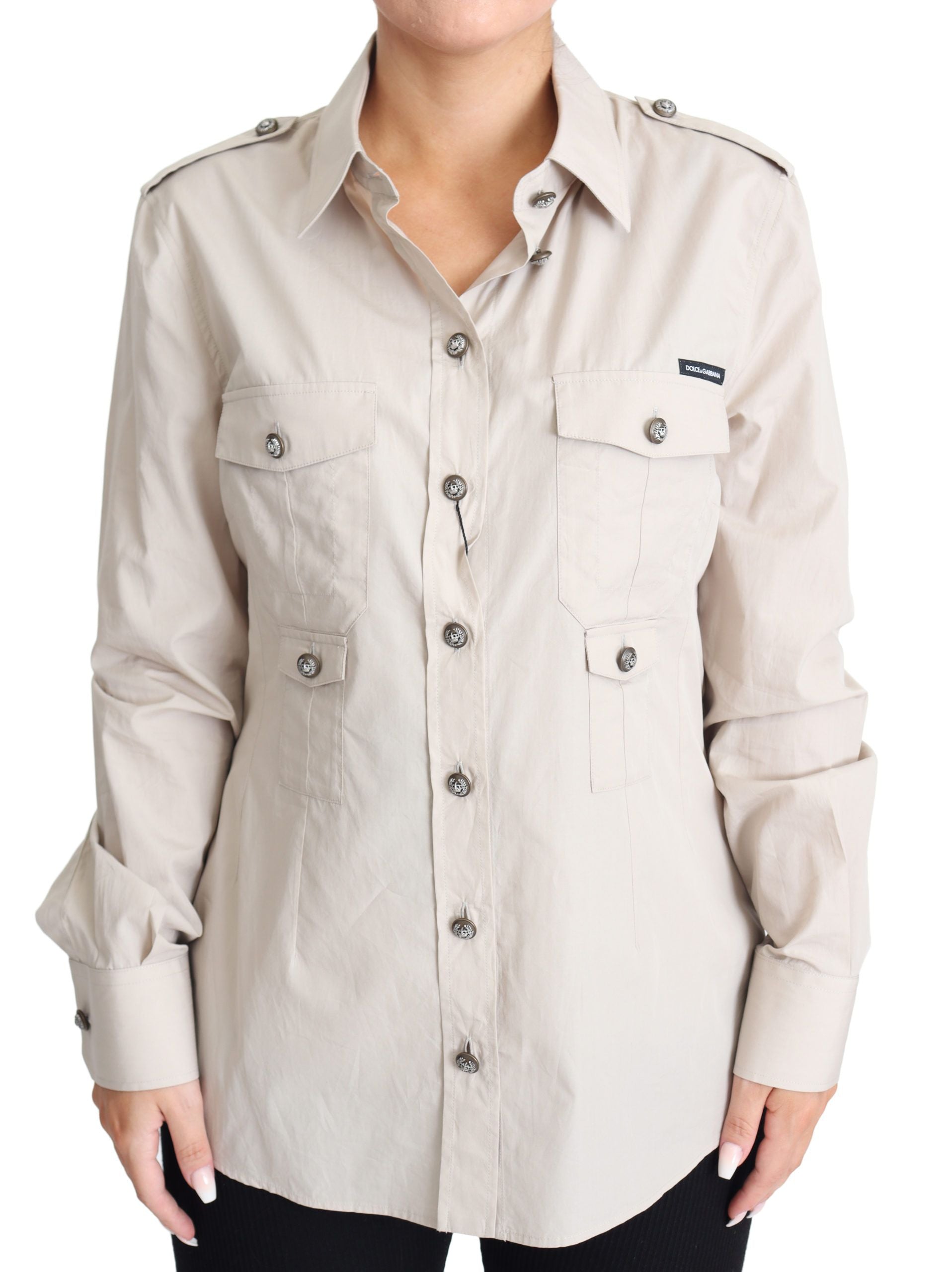 Beige poplin safari skjortetopp med lommemotiv