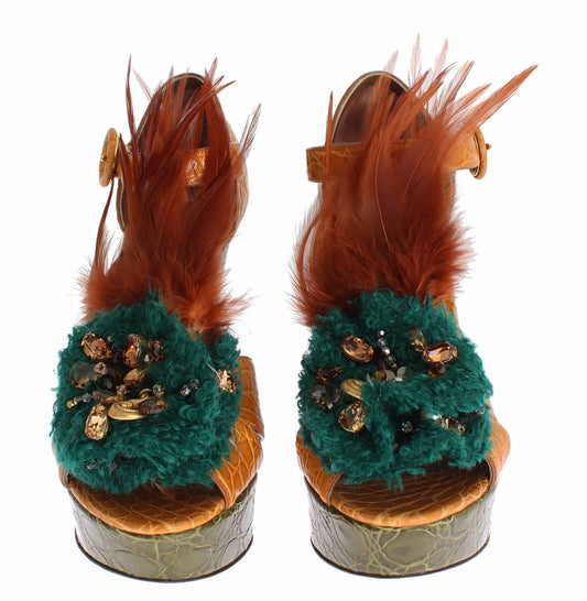 Dolce & Gabbana oransje skinnsandaler med krystaller og plattform