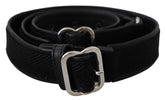 GF Ferre Black Leather Silver Chrome Metal Buckle Belt