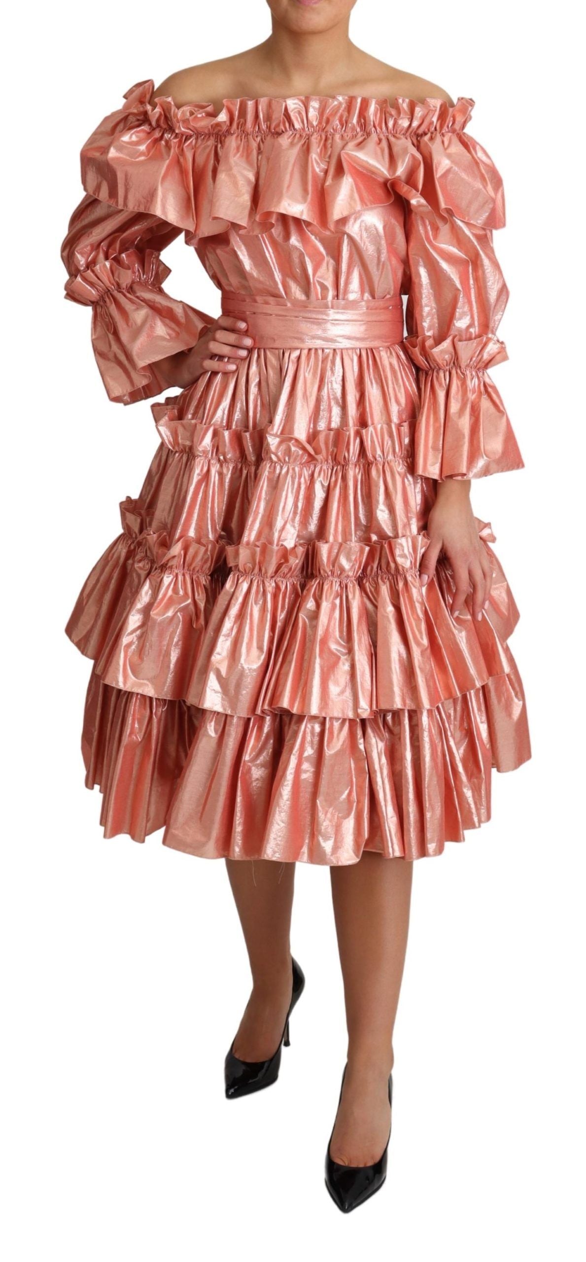Dolce & Gabbana Rosa Rysjekjole Silke Bomullskjole