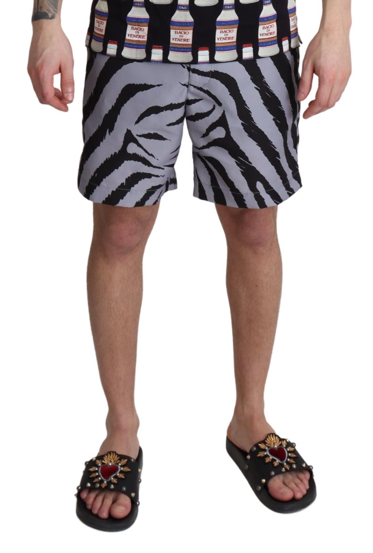 Dolce & Gabbana Grå Zebramönstrade Strandshorts