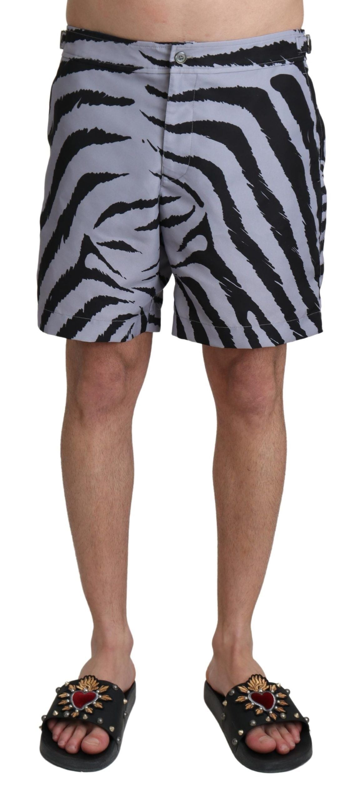 Dolce & Gabbana Grå Zebramönstrade Strandshorts