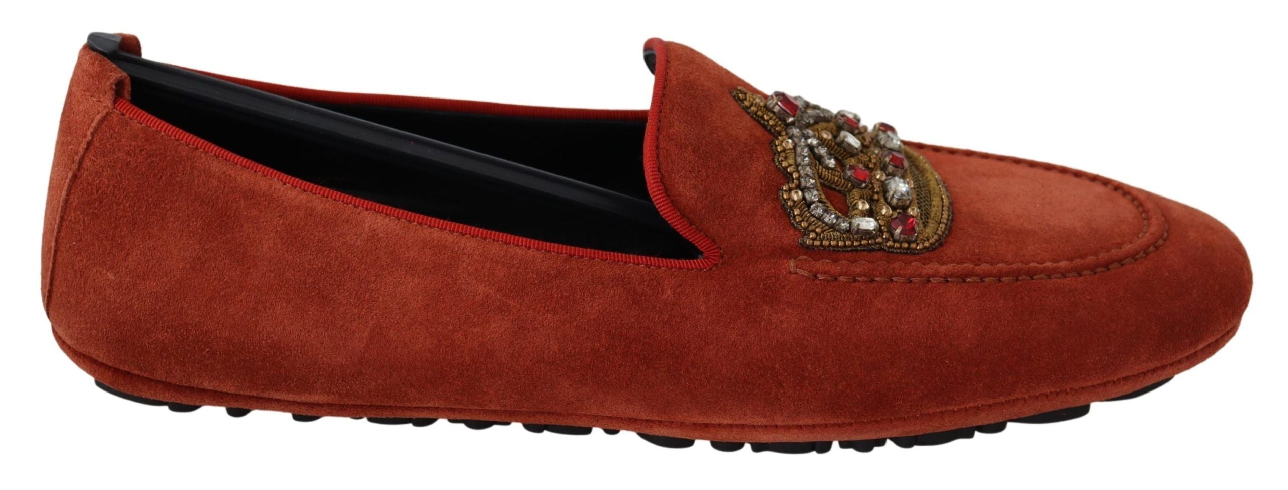 Orangea Läderloafers med Kristallkrona