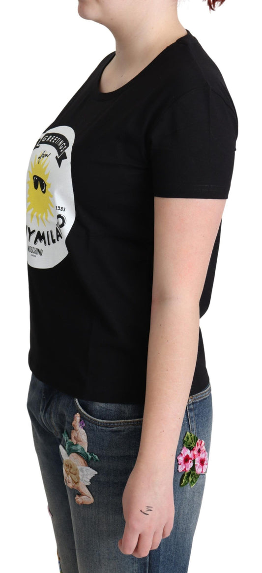 Moschino svart bomulls-t-shirt med Sunny Milano-tryck