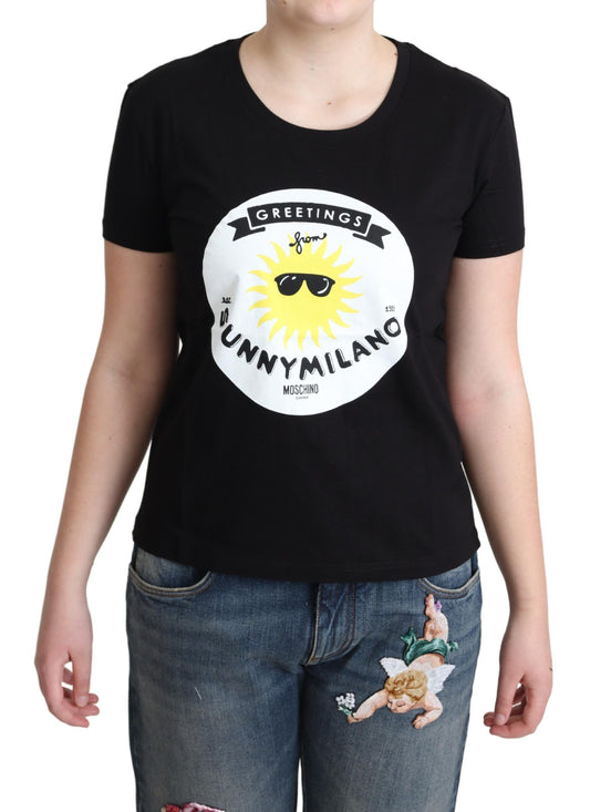 Moschino svart bomulls-t-shirt med Sunny Milano-tryck