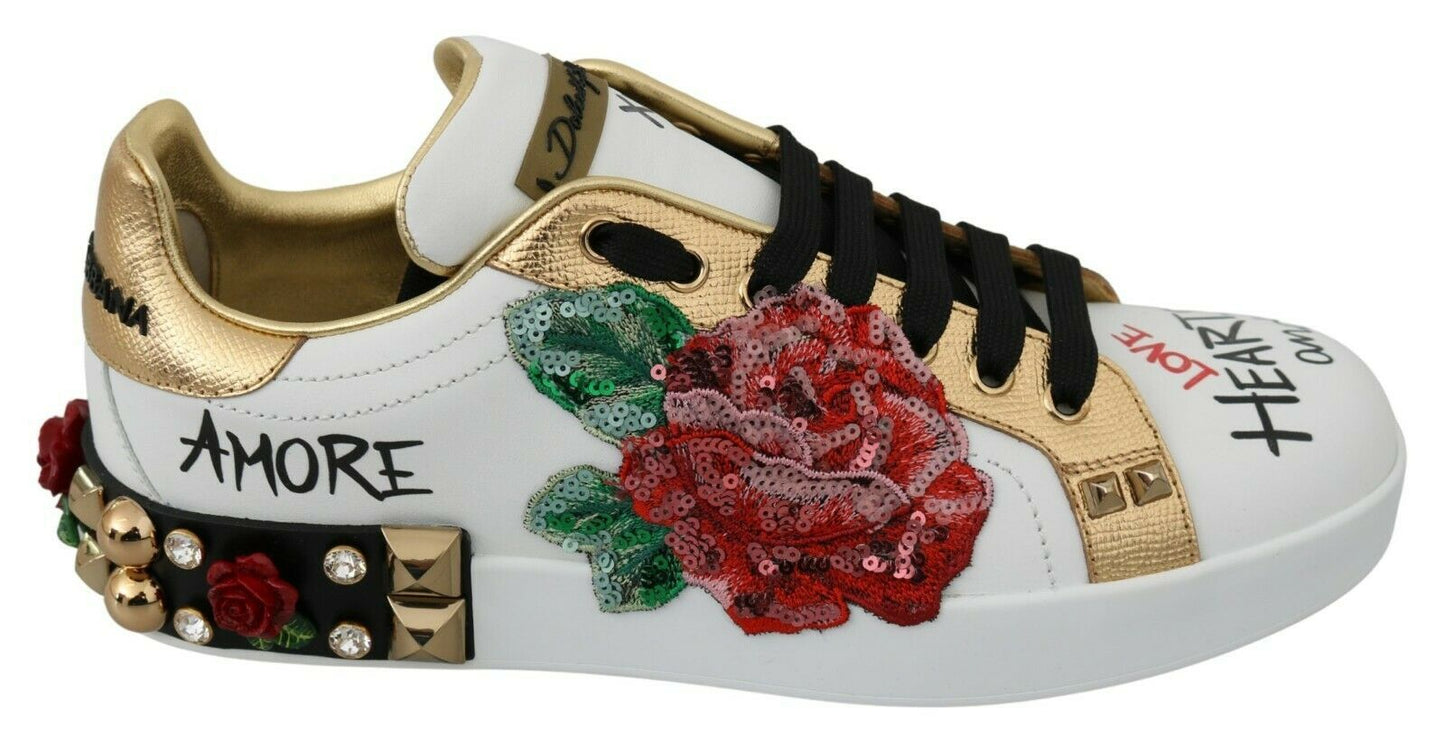 Dolce & Gabbana Vita Rosor Paljetterade Kristaller Dam Sneakers Skor
