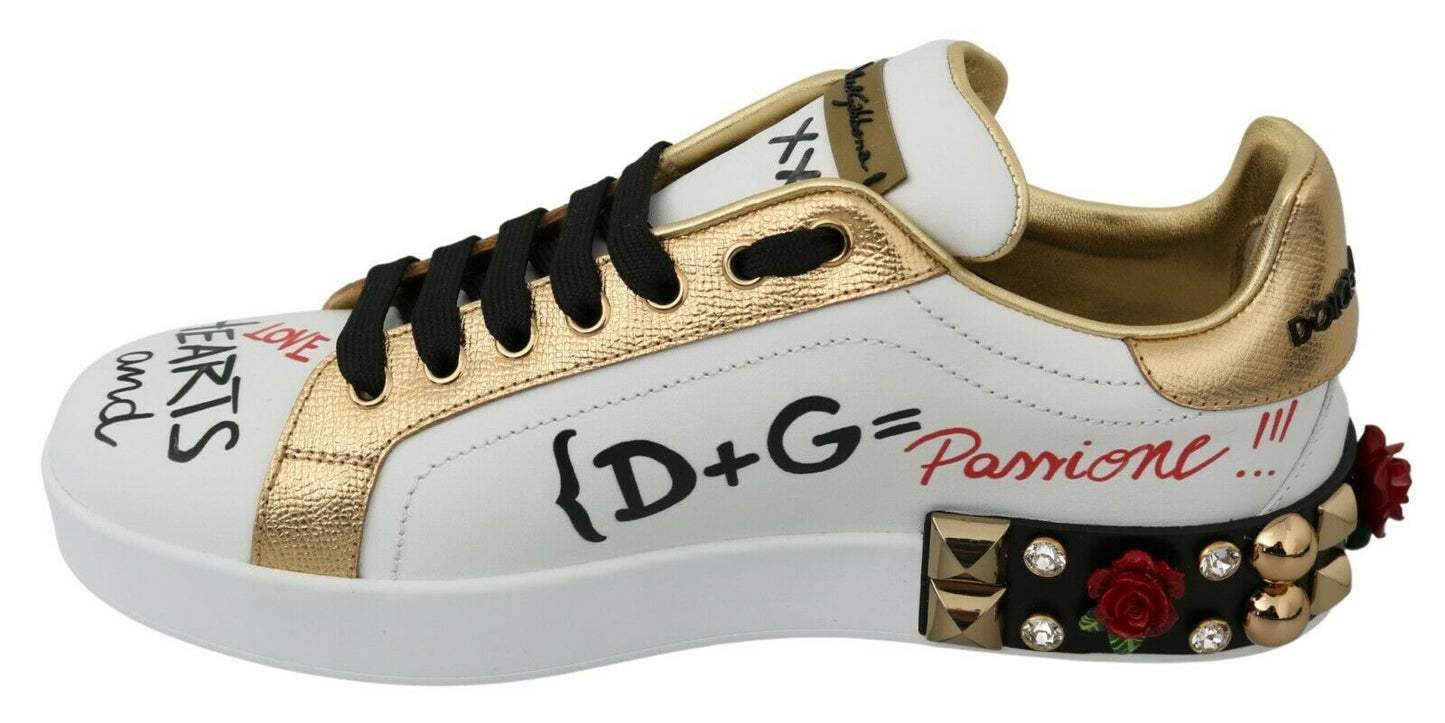 Dolce & Gabbana Vita Rosor Paljetterade Kristaller Dam Sneakers Skor