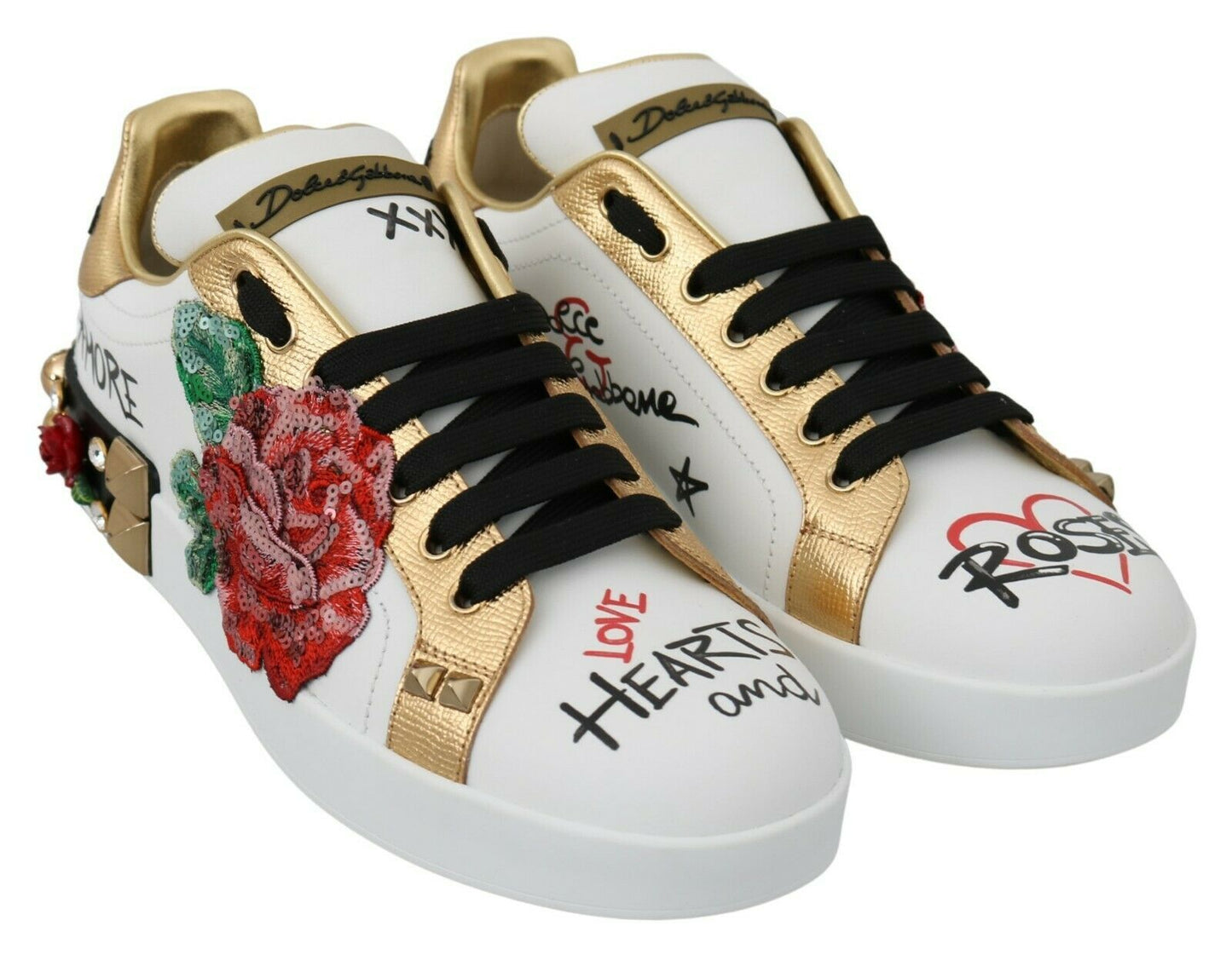 Dolce & Gabbana Vita Rosor Paljetterade Kristaller Dam Sneakers Skor