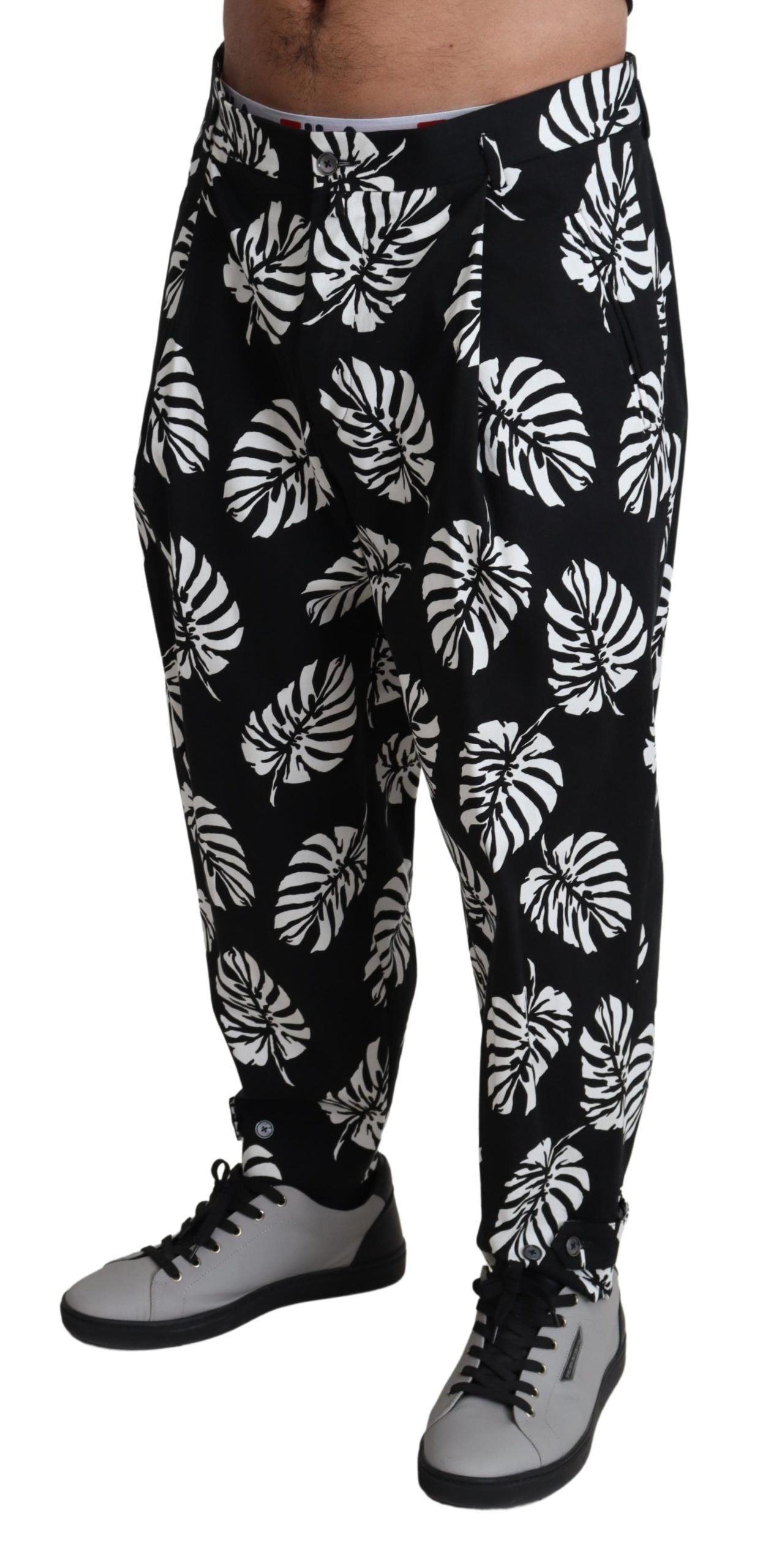 Dolce & Gabbana Svarta Leaf Bomullsstretchbyxor Byxor