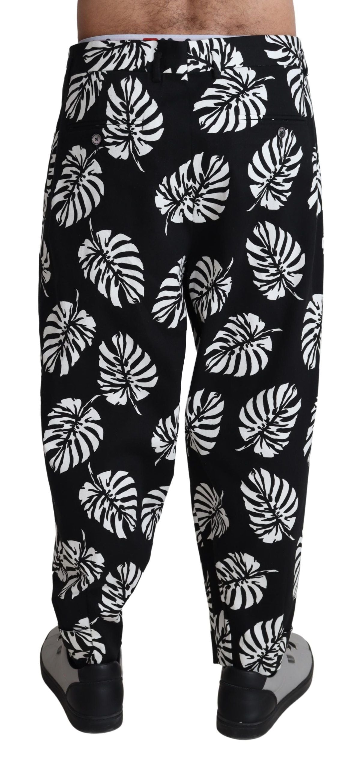 Dolce & Gabbana Svarta Leaf Bomullsstretchbyxor Byxor