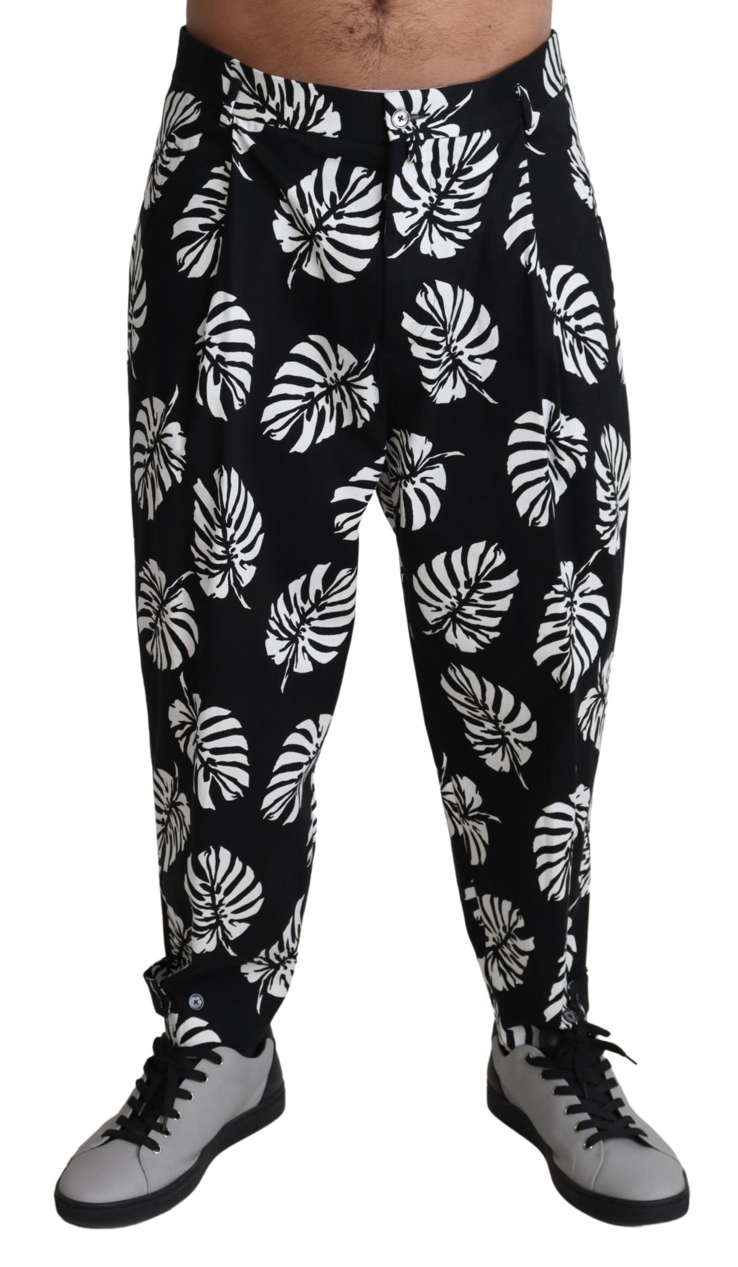 Dolce & Gabbana Svarta Leaf Bomullsstretchbyxor Byxor