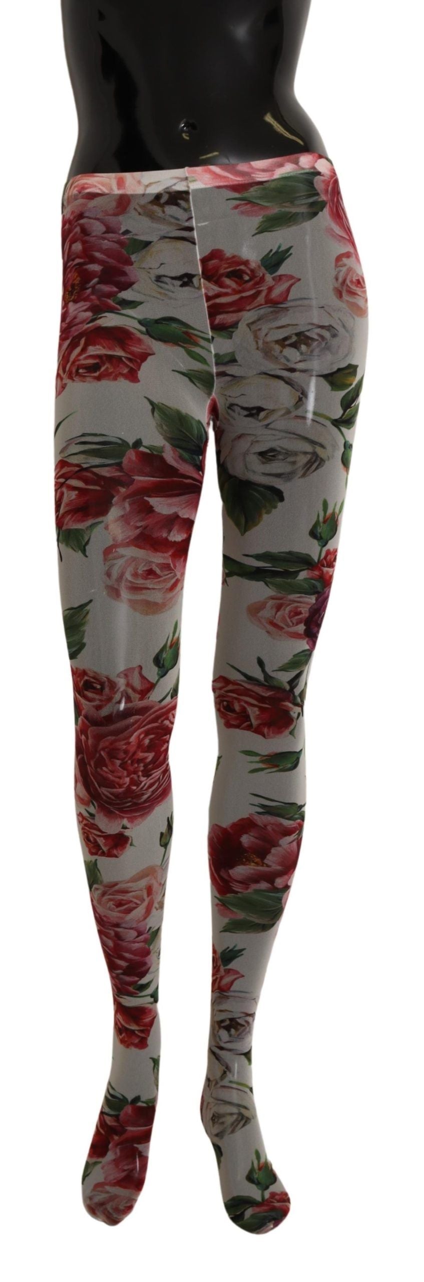 Hvite blomstertrykk strømpebukser nylon strømpebukser