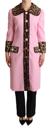 Dolce & Gabbana Rosa Leopardfärgad Ull Trenchcoatjacka