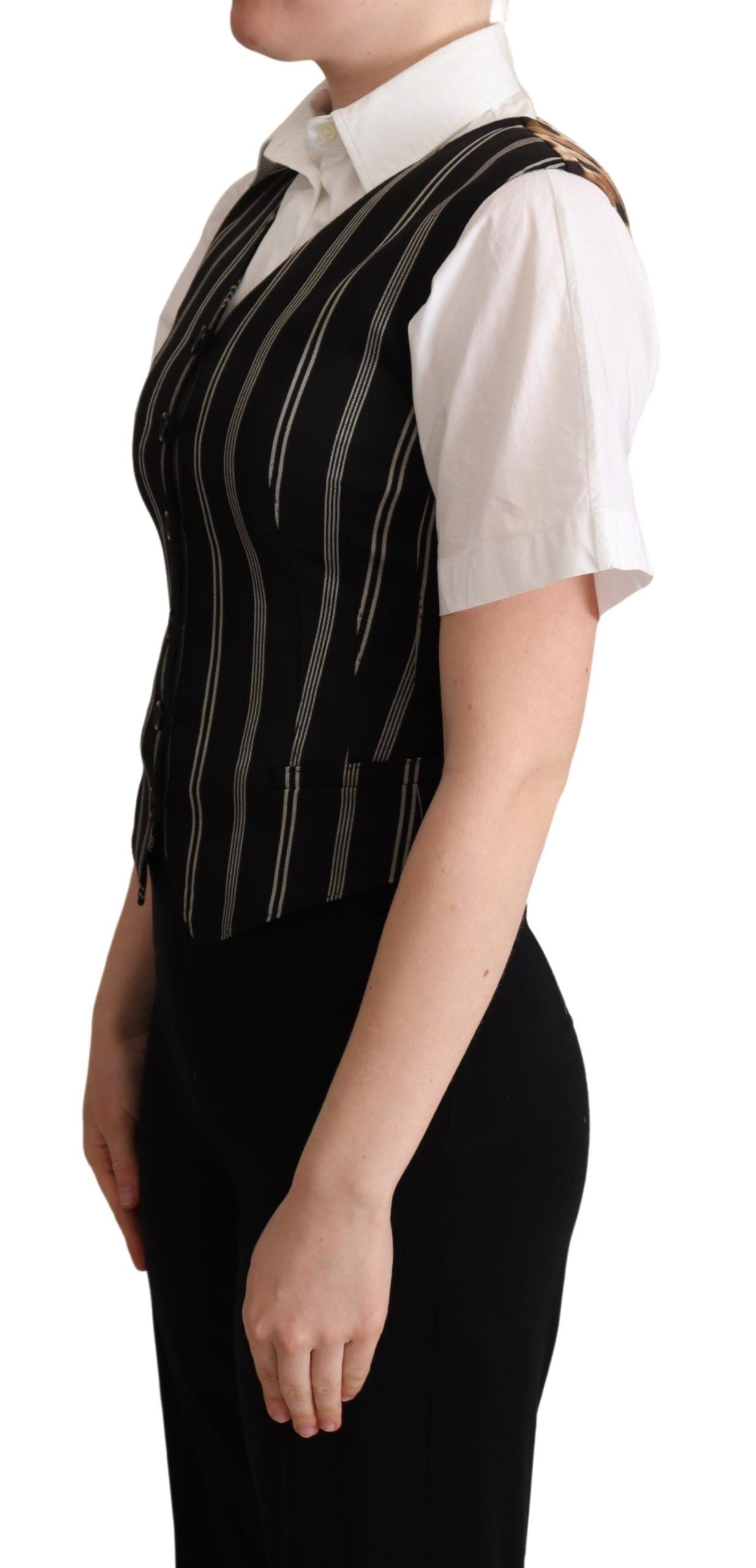 Dolce & Gabbana Svart randig leopardmönstrad väst